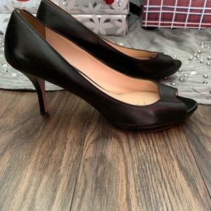Prada Black Leather Peep-Toe Pumps